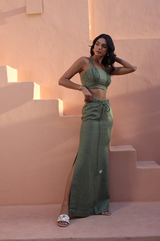 Olive Green Skirt Set