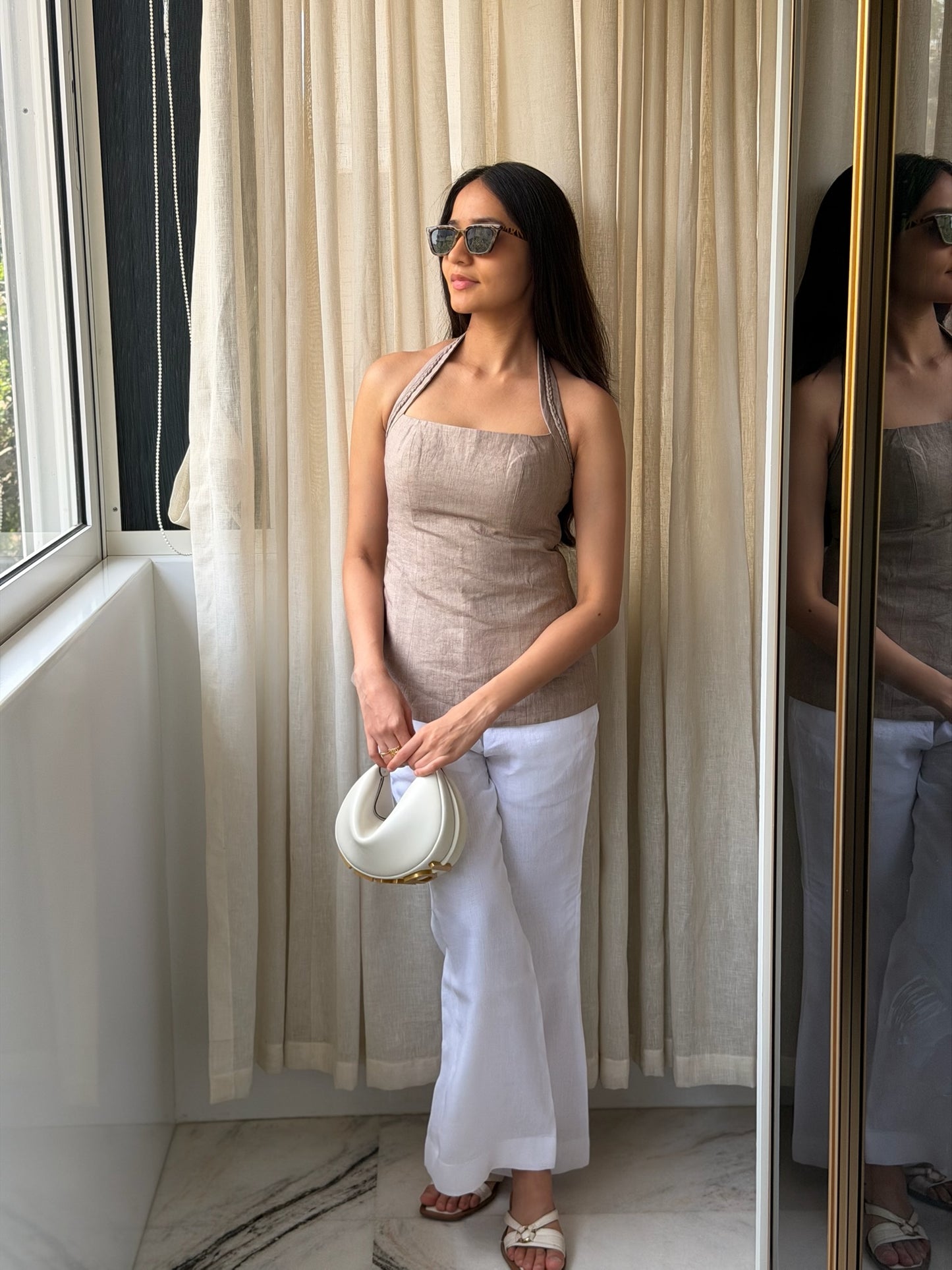 Halter Neck Khaki Top with Pants