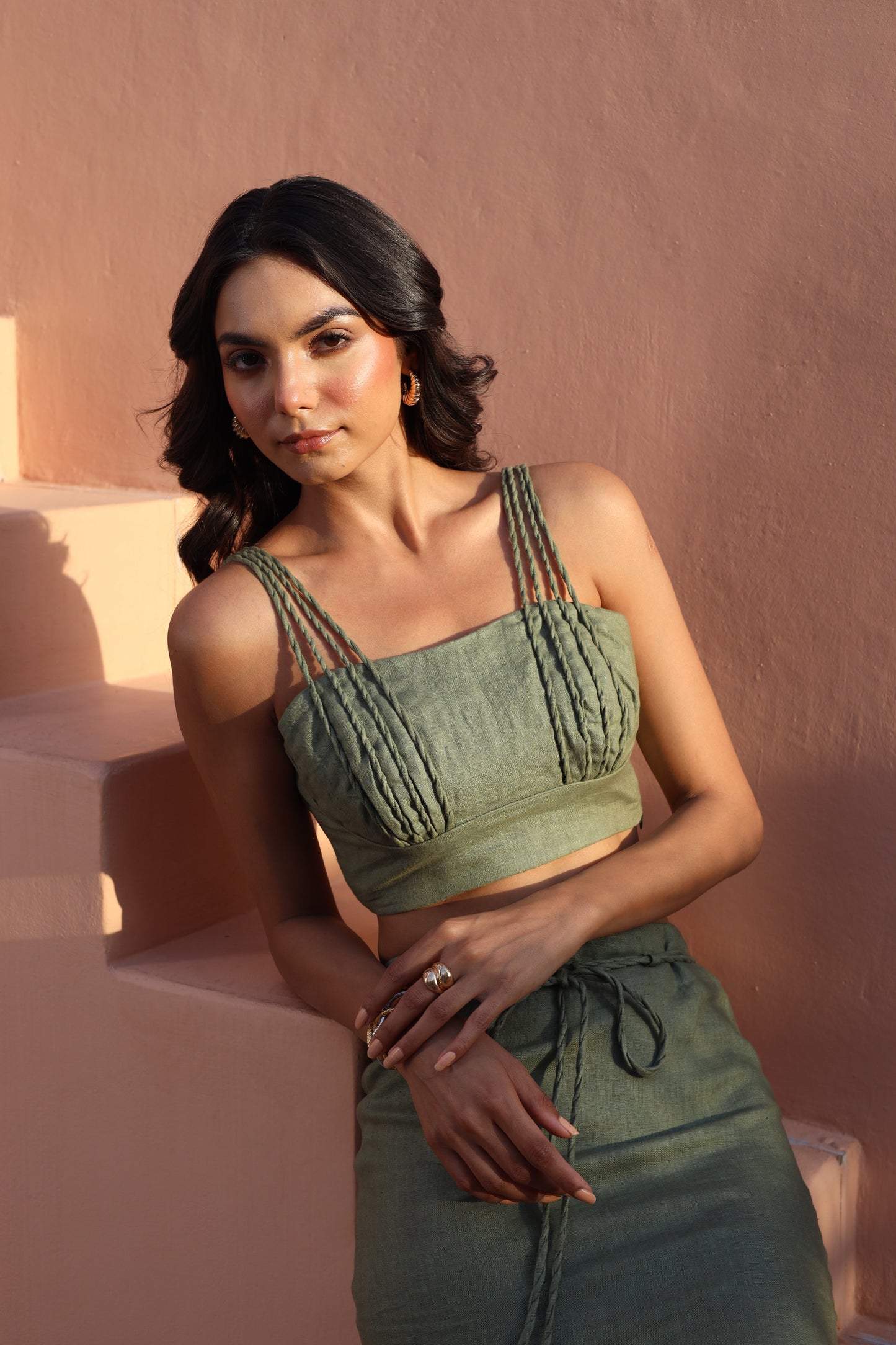Olive Green Skirt Set