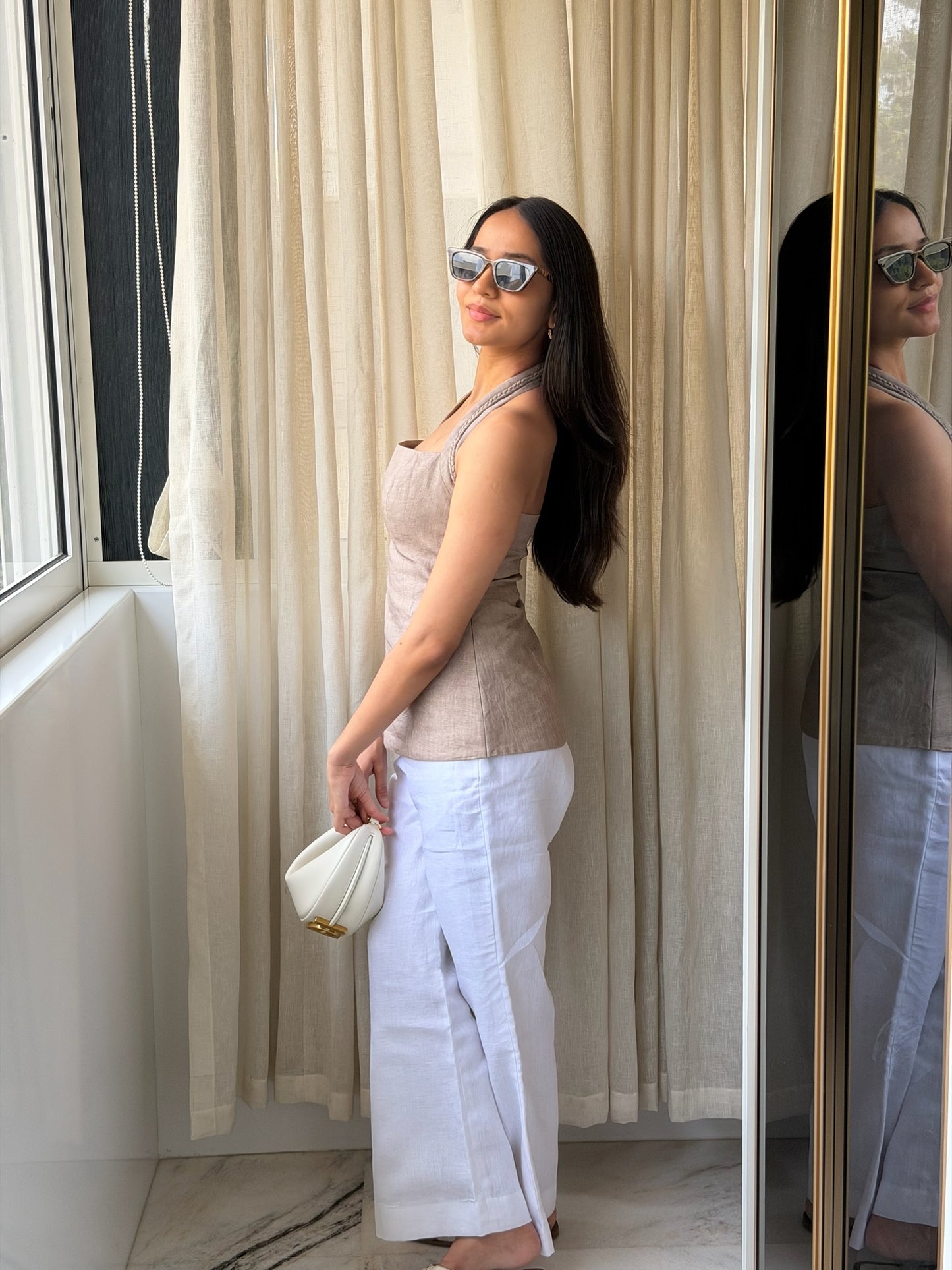 Halter Neck Khaki Top with Pants